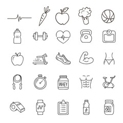 Hand-Drawn Fitness & Health Vector Icons – Gym, Workout, Nutrition, Exercise, Wellness