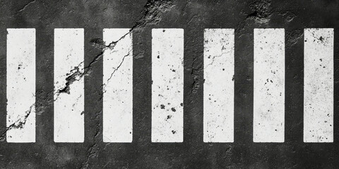 Detailed view of pedestrian crosswalk with black and white stripes on asphalt surface