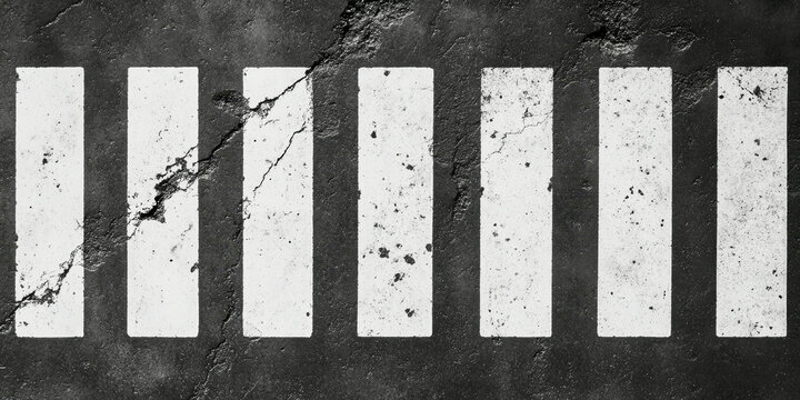 Detailed view of pedestrian crosswalk with black and white stripes on asphalt surface