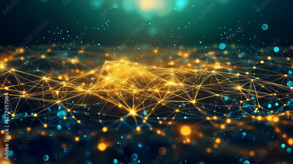 Poster abstract digital network with glowing connections and dots