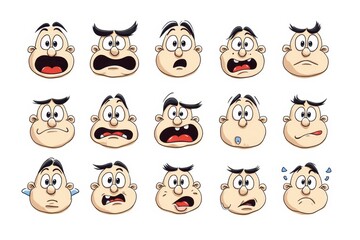 cartoon man faces with different expressions