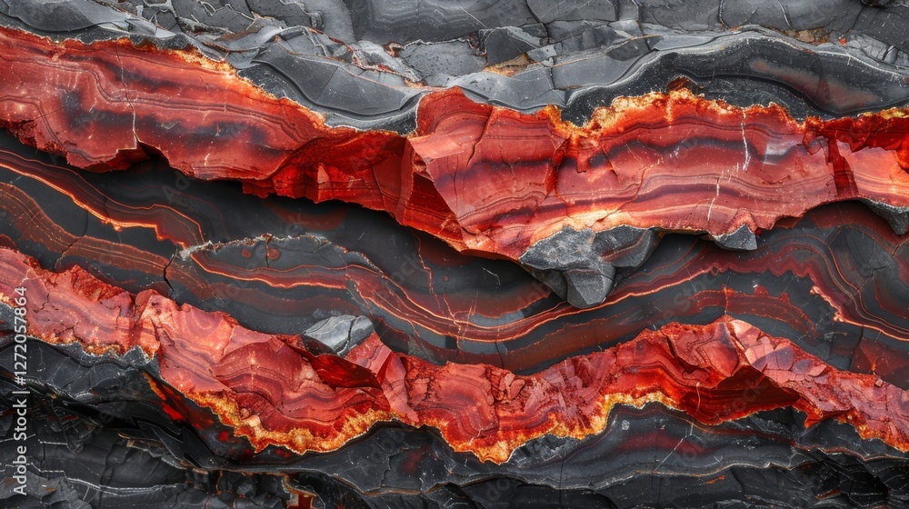 Leinwandbilder vivid bands of red and black rock create a stunning geological display, highlighting the intricate p