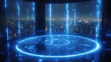 Futuristic city view circle platform