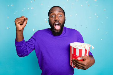 Photo of speechless stunned crazy handsome funny man shocked about plot twist of movie he watches...