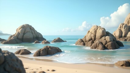 Serene Seaside Landscape with Large Rocks