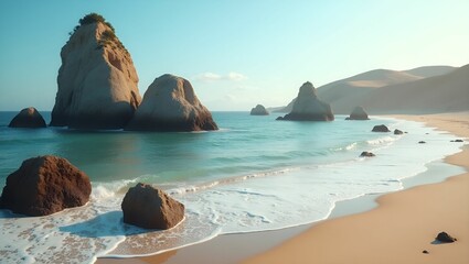 Majestic Coastal Rocks on a Sandy Shore
