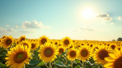 A Sea of Sunflowers Under Blue Skies