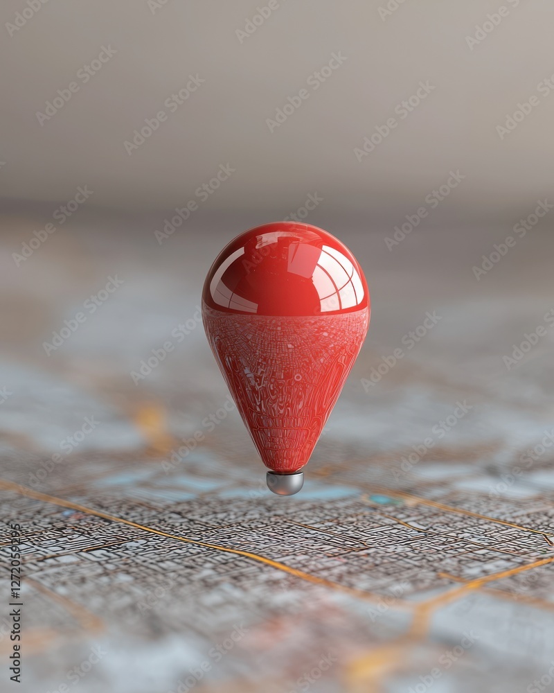 Poster red notification pin hovering over a detailed map with streets and geographic locations