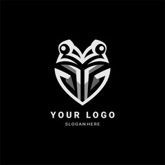 A sleek, futuristic frog logo with sharp geometric lines and a symmetrical design. Perfect for esports, technology, and corporate branding. The black, white, and gray tones create a bold, modern aesth
