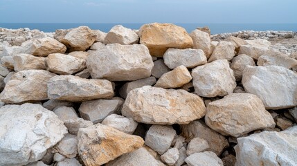 Coastal rock pile, ocean view, clifftop, natural barrier