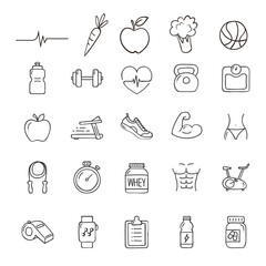 Hand-Drawn Fitness & Health SVG Vector Icons – Gym, Workout, Exercise, Nutrition, Wellness