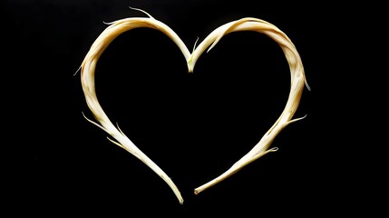 Pale Plant Roots Arranged in Heart Shape Against Black Background