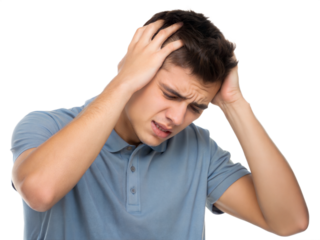 young man with headache isolated on transparent background