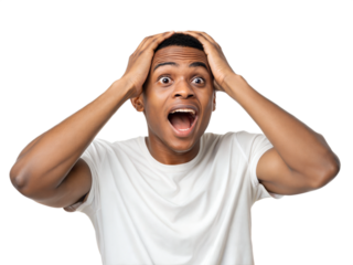 young man screaming isolated on transparent background