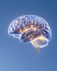 Obraz premium Futuristic Concept of Brain with Glowing Neural Connections Against Blue Sky Background