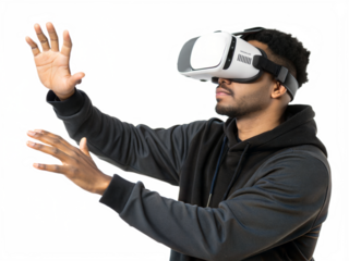 African American Man Experiencing Virtual Reality isolated on transparent background