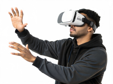 African American Man Experiencing Virtual Reality isolated on transparent background - Powered by Adobe