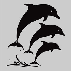 a pod of dolphins jumping silhouette vector design art and illustration