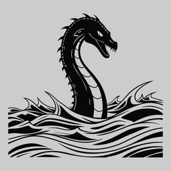 a sea serpent emerging from waves silhouette vector design art and illustration