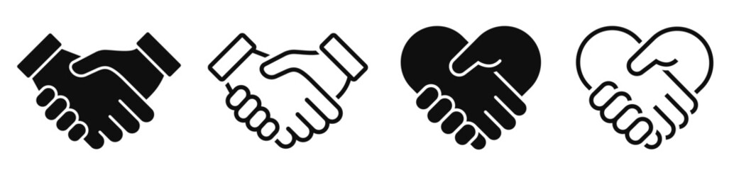 Handshake icons set. Business agreement handshake symbol set. Shaking hands logo. Friendly handshake line and flat style - stock vector.