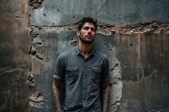 Textured Aged Dark Concrete Wall Portrait