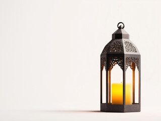 Naklejka premium Exquisite Antique Arabic Metal Lantern with Flickering Candles: Enhance Your Space with Timeless Elegance and Exotic Charm