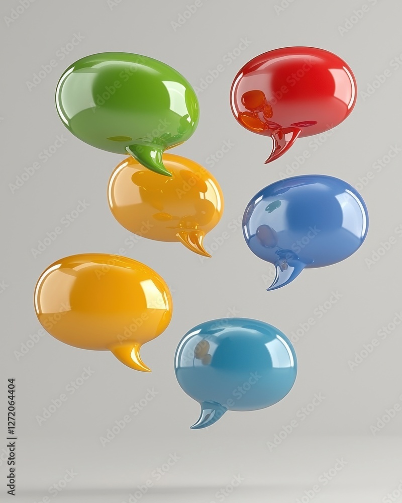 Poster colorful speech bubbles floating in air representing communication and conversation in a modern styl