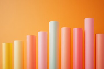 Colorful cylinders against orange background in pastel tones