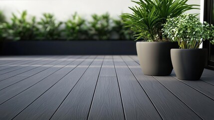 Dark Grey Composite Deck with Potted Plants