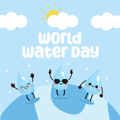 World Water Day vector design for celebration. Suitable for background, template, social media, poster, flyer design, flat illustration, banner,  etc