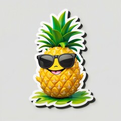 A Smiling Chill Pineapple Sticker Character, with Black Sunglasses on.
