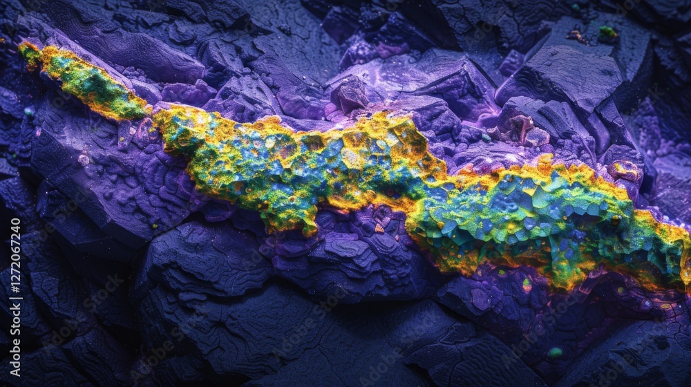 Leinwandbilder This striking visual captures an array of colorful mineral formations with vivid textures and layered structures, highlighting unique geological characteristics and beauty.