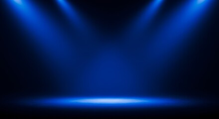 Blue Stage Lighting Background - Dramatic blue spotlight illumination on a dark stage, perfect for presentations or product displays