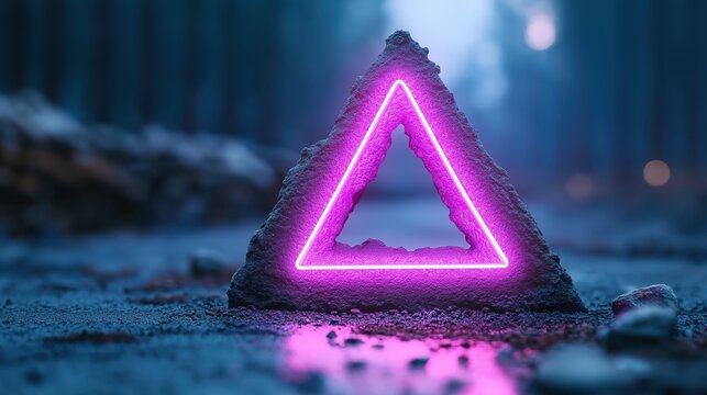 Vibrant neon triangles create a futuristic digital tunnel with ample copyspace for customization