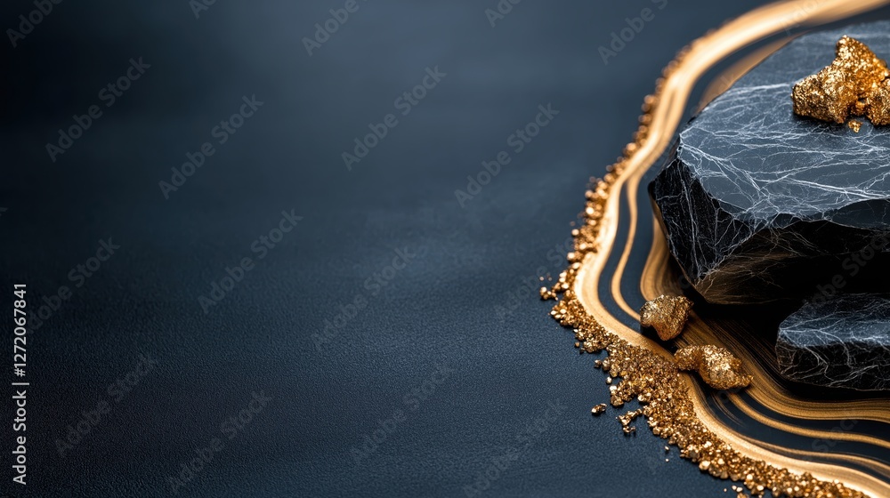 Poster deep oceanic blue marble with swirling gold patterns creates a sophisticated artistic backdrop for a