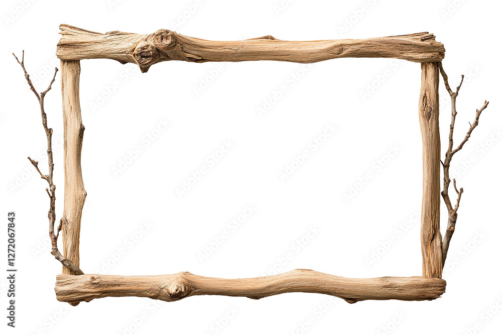 Wall mural rectangular frame made of tree branches on a transparent isolated background