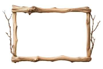 rectangular frame made of tree branches on a transparent isolated background