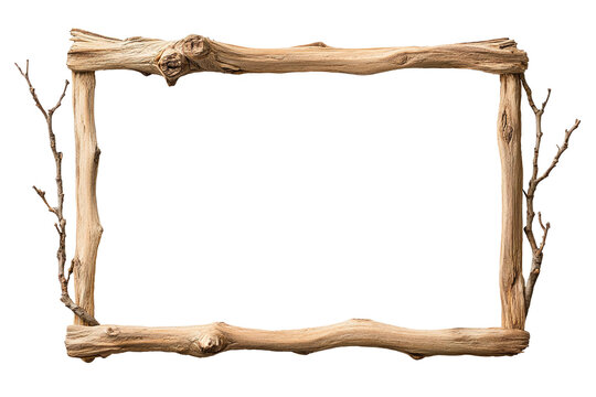 rectangular frame made of tree branches on a transparent isolated background