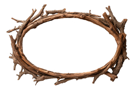 oval frame made of tree branches on a transparent isolated background