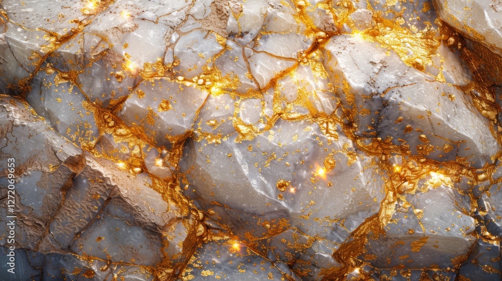 Aufkleber Intricate layers of gray rock are interspersed with vibrant gold veins, creating a captivating visual of mineral composition and geological processes in nature.