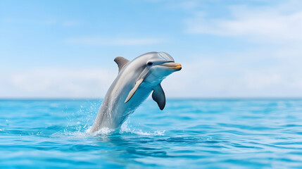Dolphin leaping ocean blue sky playful aquatic wildlife