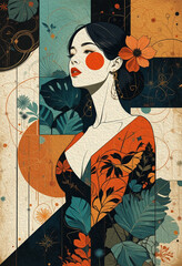 Fototapeta premium Fictional female character. Oil painting. Artistic brush strokes.