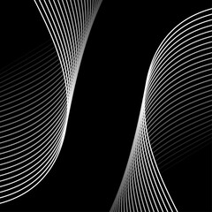 Abstract background with lines and waves. Banner.  Element for design isolated on black. Vector background for brochure, booklet, flyer, poster. White and black gradient