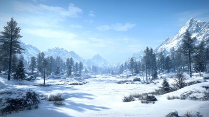 Snowy Mountain Landscape in Winter