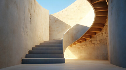 Naklejka premium Minimalist white staircase with shadows and curves