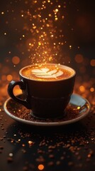 Fototapeta premium Aromatic Coffee Drink with Latte Art in Dark Cup