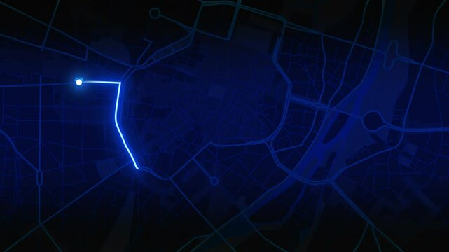 Alstadt GPS glow blue animation of the route. 4K. 60FPS 