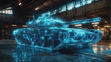 Futuristic Tank Hologram in Factory