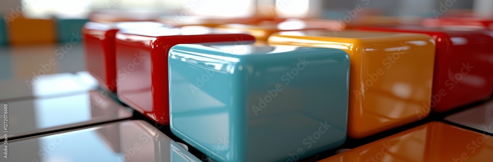 Aufkleber an abstract background with a rainbow of colorful blocks, created using 3d rendering