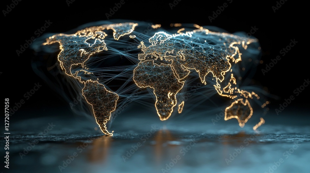Poster a blue background displays a polygon world map incorporating blockchain technology and a peer-to-pee